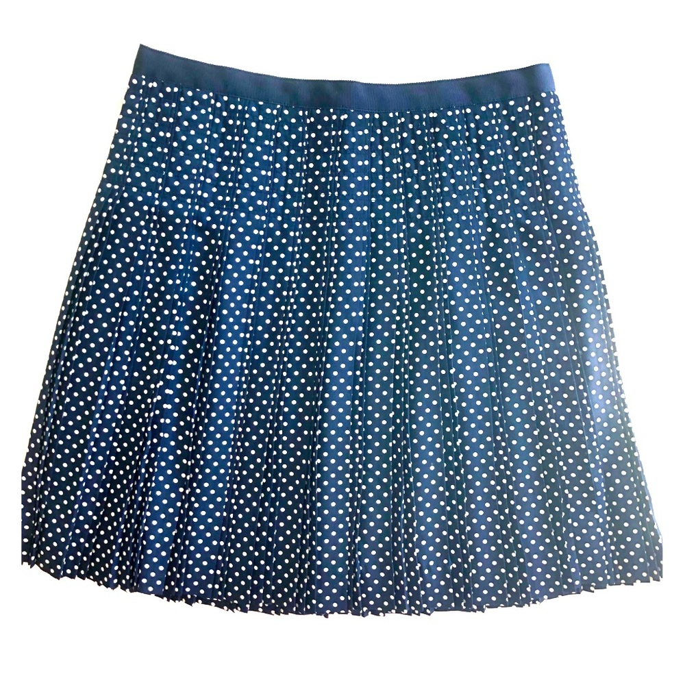 J. Crew mini pleat navy polka dot skirt